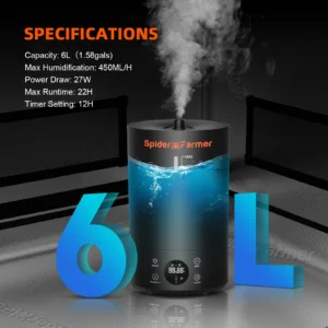 Used Spider Farmer 6L Cool Mist Humidifier Ultrasonic with Temperature & Humidity Probe for Plants Indoor Grow Tent - Image 4